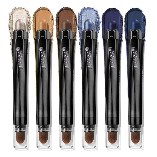 Blue Eyeshadow Stick Makeup 6PCS Set, Dark Blue Brown Metallic Shimmer Matte Cream Eye Shadow Eyeliner Brightener Pencil Crayon - JEANS BLUE-Velvo Beauty