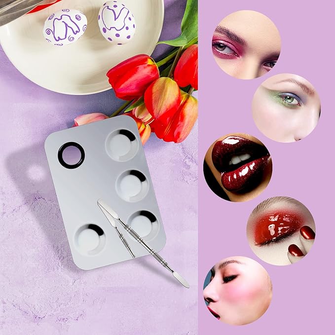 Makeup Mixing Palette, Upgrade Stainless Steel Metal Makeup Mixing Tray with Spatula Tool, Nail-art Palette for Mixing Foundation/Eye Shadow/lipstick/Nail Polish/Pigment (Rectangle)-Velvo Beauty
