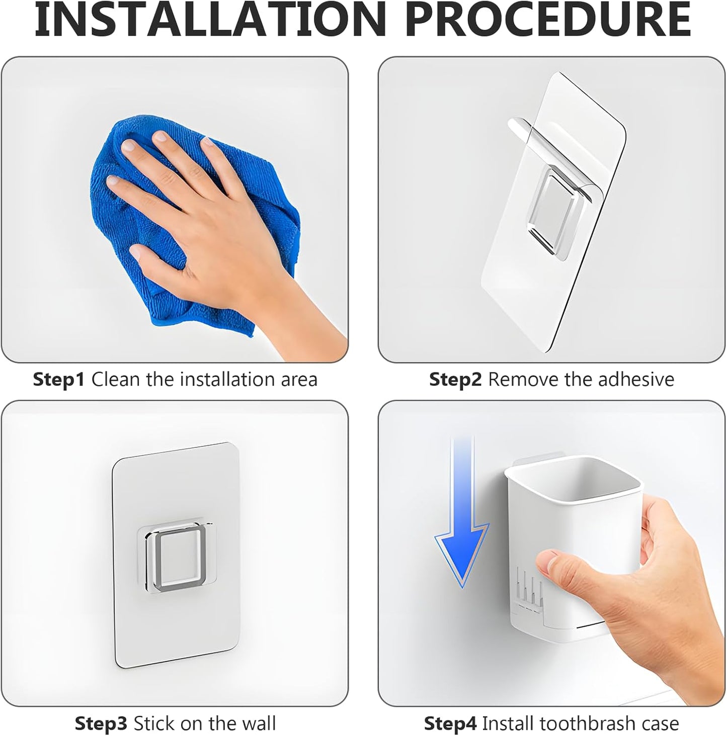 Toothbrush Holder Cup Wall Mounted Drill-Free for Bathroom Shower Electric Toothbrush Toothpaste Razor Holder Removable Waterproof Sturdy Self Draining, Tableware Holder for Kitchen(1pcs&White)-Velvo Beauty