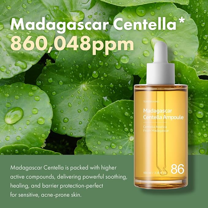 Madagascar Centella 86% Ampoule with 860,048ppm Centella Asiatica, Soothing, Calming, Facial Serum for face, for All Skin Types, Korean Skin Care, 100ml, 3.38 fl.oz.-Velvo Beauty
