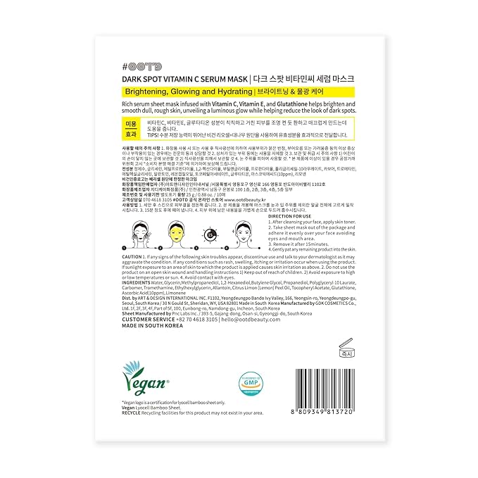 #OOTD Vitamin C Revitalizing Hydrating Sheet Mask (10pcs) - Face Mask Korean Skincare Facial Sheet Masks for Even-Looking Skin Tone & Radiance-Velvo Beauty