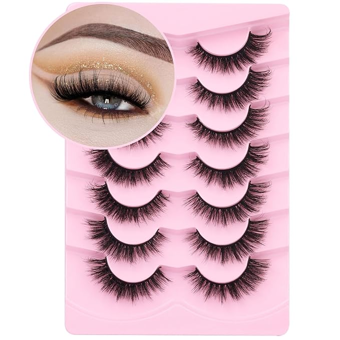 Kiromiro Lashes False Eyelashes Cat Eye Faux Mink Lashes Wispy Strip Lash 6D Volume Fake Lash Natural Look Eyelashes Pack 7 Pairs-Velvo Beauty