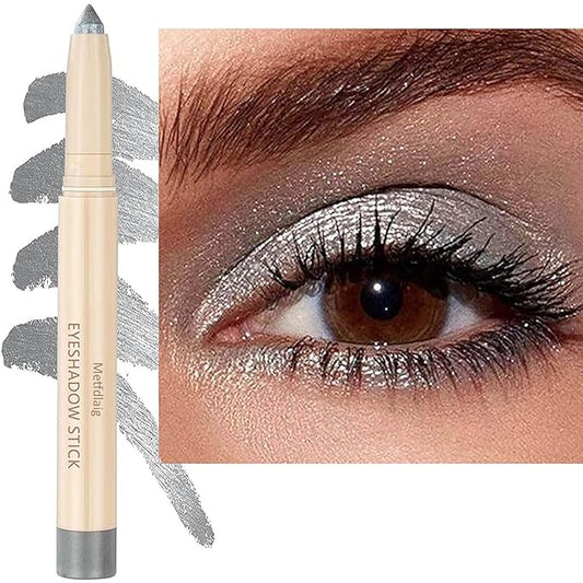 Silver Grey Cream Glitter Shimmer Eyeshadow Pencil, Waterproof Long Lasting Eye Shadow Stick High Pigment Hypoallergenic Highlighter Stick Create Multi-Dimensional Eyes Look 11#-Velvo Beauty