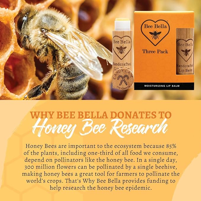 Bee Bella Lip Balm, Candy Cane, 3 Pack - Hydrating, Moisturizing Lip Care, 100% Natural, Original Organic Beeswax with Vitamin E, Handmade in USA-Velvo Beauty