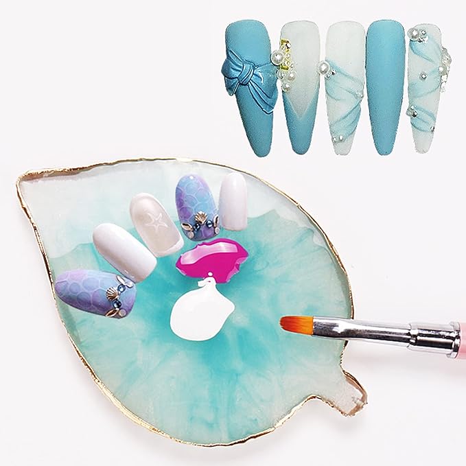 1 Piece Nail Art Palette Nail Polish Palette Mixing Palette Makeup Plate Nail Plates for Nail Art Nail Tip Holder Nail Art Display (Blue Leaf)-Velvo Beauty
