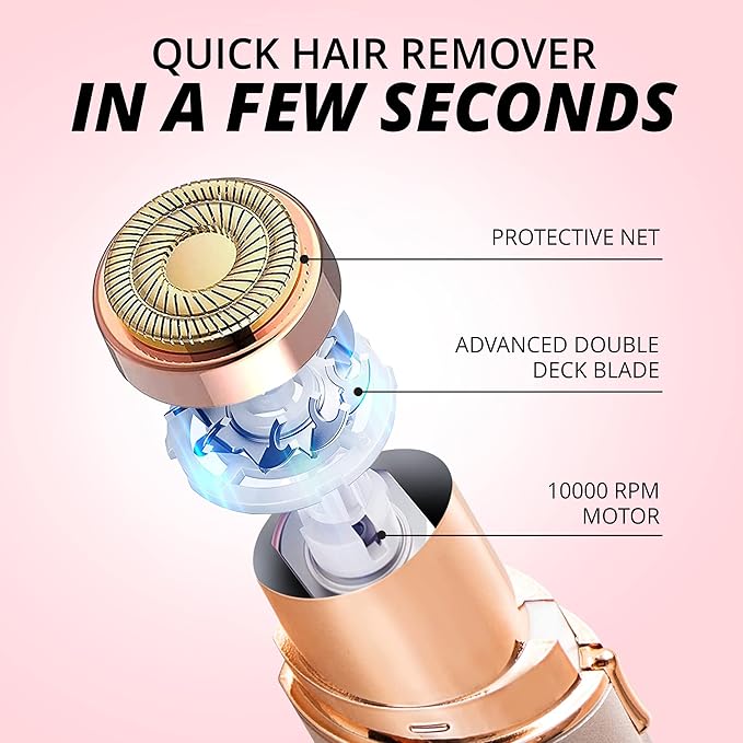 Facial Hair Removal for Women: Electric Hair Removal Device - Rechargeable Painless face Razor for Chin Upper Lip Peach Fuzz with Light (Pink)-Velvo Beauty