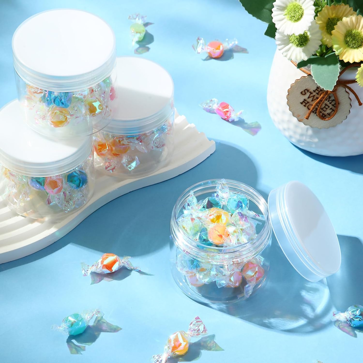 SATINIOR 100 Pcs Plastic Jars with Lids Small Containers Lids Wide Mouth Small Plastic Containers for Lotion Cream Rhinestones Body Butters Travel Storage(6 oz, Clear)-Velvo Beauty