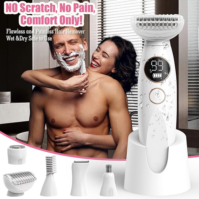 5 in 1 Bikini Trimmer for Women, Electric Razors for Women Pubic Hair Trimmer Waterproof Facial Hair Removal Cordless Electric Bikini Shaver with USB Charge Dock-Velvo Beauty