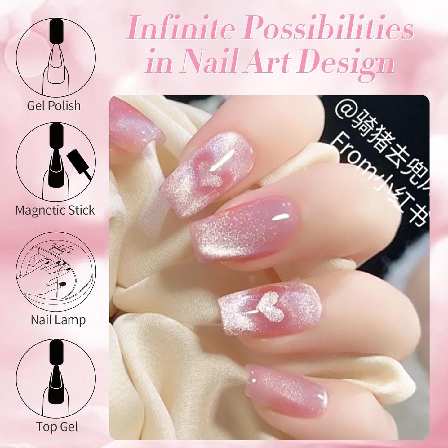 Born Pretty Cat Magnetic Eye Gel Nail Polish, Jelly Pink Glitter Cat Magnetic Gel Nail Polish, Holographic Magnetic Nail Polish for Nail Art Manicure Salon DIY at Home 15ML-Velvo Beauty