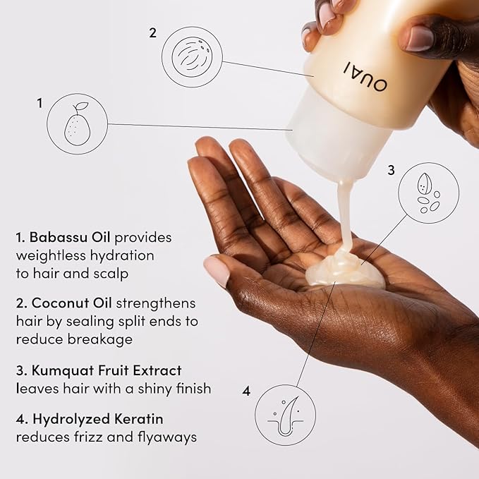 OUAI Medium Shampoo - Hydrating Shampoo with Coconut Oil, Babassu, Kumquat Extract and Keratin - Strengthens, Nourishes and Adds Shine - Paraben, Phthalate and Sulfate Free Hair Care Products (10 Oz)-Velvo Beauty