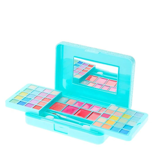 Claire's Kids Makeup Set Little Girls Mini Mint Glitter Travel Makeup Set With Mirror for Girls, Cute Eyeshadows, Lip Glosses and Applicators Makeup Palette Play Make Up Kits-Velvo Beauty