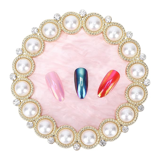 Resin Stone Nail Art Palette, Nail Art Display Board Cosmetic Nail Mixing Palette Drawing Color Mixing Nail Art Painting Gel Palette Tips Display Plate(Golden)-Velvo Beauty