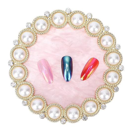 Resin Stone Nail Art Palette, Nail Art Display Board Cosmetic Nail Mixing Palette Drawing Color Mixing Nail Art Painting Gel Palette Tips Display Plate(Golden)-Velvo Beauty
