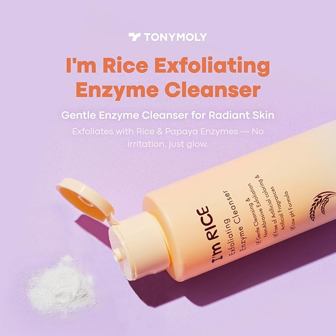 TONYMOLY I’m Rice Exfoliating Enzyme Cleanser – Rice Powder Face Wash & Papaya Enzyme Scrub, Gentle AHA Brightening Mask for Smooth Radiant Skin, 50g-Velvo Beauty