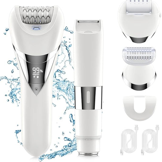 Electric Bikini Epilator for Women, 5 in 1 Hair Removal for Face, Chin, Arm, Leg, Armpit, Bikini Trimmer, IPX6 Waterproof, USB Rechargeable, Wet & Dry Lady Shaver,2 Speeds & 5 Cutter Heads-Velvo Beauty