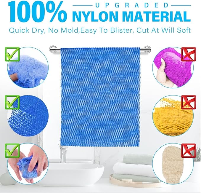 UJFQBH 6 Pieces African Bath Sponge African Net Long Net Bath Sponge Exfoliating Shower Body Scrubber Back Scrubber Skin Smoother,Great for Daily Use (Purple, Gray, Blue, Black, Brown, Green)-Velvo Beauty