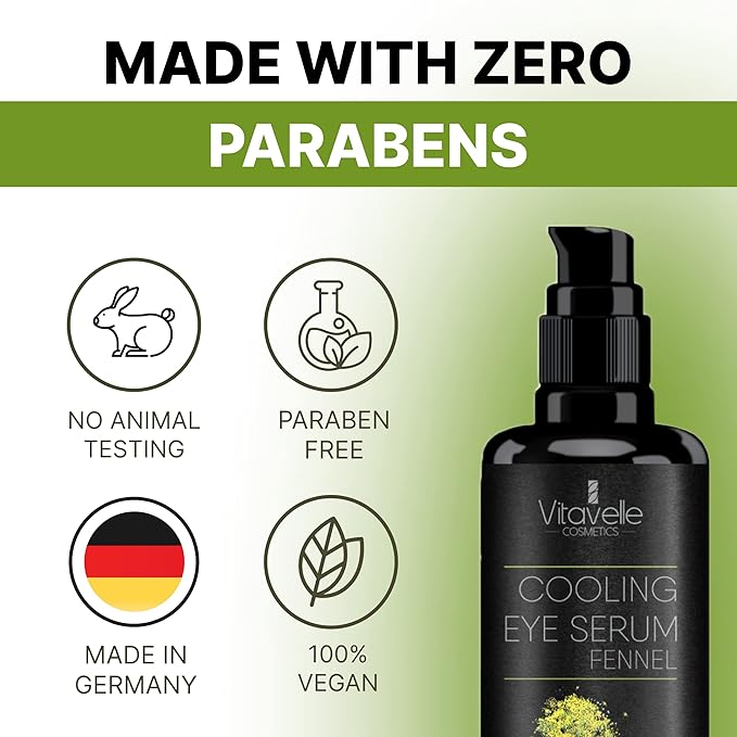 Eye Serum Under Eye Cream for Dark Circles and Puffiness – Cooling, Hydrating Under Eye Serum with Pure Fennel Extract – Eye Cream Anti Aging to Moisturize & Depuff – Zero Paraben Eye Gel by Vitavelle-Velvo Beauty