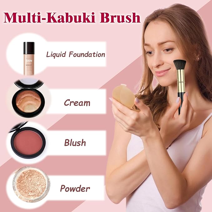 Retractable Kabuki Makeup Brushes 2 Pcs, Powder Brush/Foundation Brush/Blush Brush for Foundation, Powder Blush, Bronzer, Buffing, Liquid, Cream, with Cover-Velvo Beauty