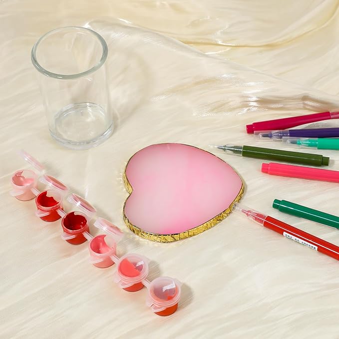 Resin Nail Art Palette Nail Mixing Palette Nail Art Painting Mixed Color Palettes Gold Edge Nail Holder Display Board Cosmetic Mixing Tools (Pink)-Velvo Beauty