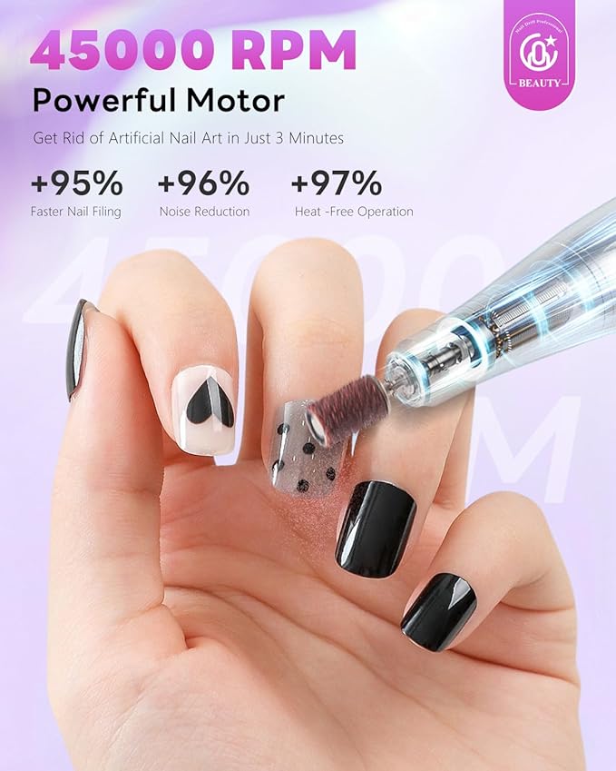 CozyZen Cordless Nail Drill Professional: 45000 RPM Rechargeable Electric Nail File Kit, Portable & Low Noise for Acrylic, Gel Nails, Manicure & Pedicure - Salon & Home Use-Velvo Beauty