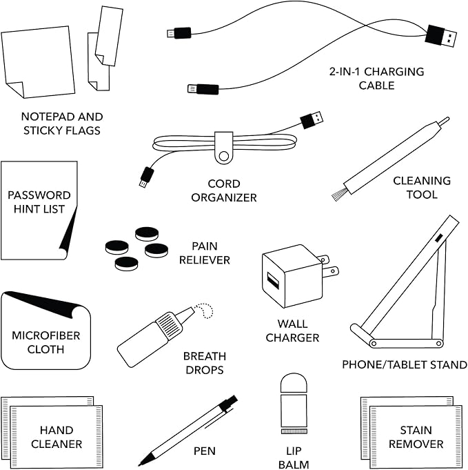 Pinch Provisions Work from Anywhere Kit, Includes 18 Essentials to Help You Stay on Task, Must-Have Essentials, Compact Multi-Functional Vegan Leather Pouch, Black-Velvo Beauty