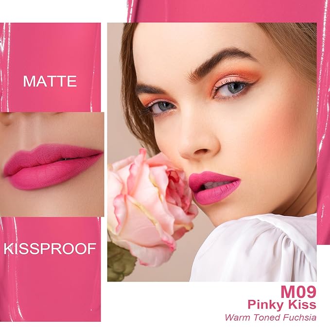 Oulac Matte Liquid Pink Lipstick for Women, Long Lasting Lipstick Waterproof Lip Stain, No Transfer, Creamy High Pigmented Formula with Rose Oil, Vegan & Cruelty-Free, Pink M09-Velvo Beauty
