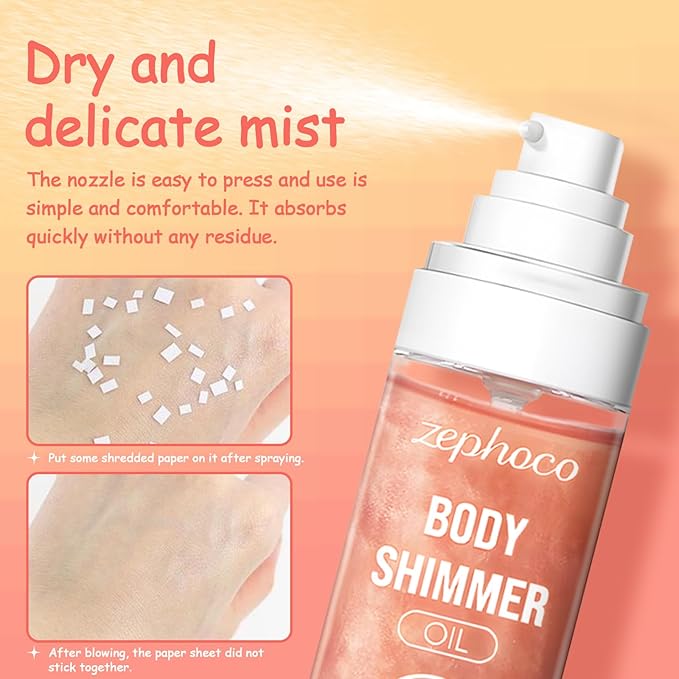 Broad Spectrum SPF 50 Sheer Body Sunscreen Setting Mist Sunscreen Body Glow Oil Spray for Face & Body with Gold Mica Sun-kissed Glow Skin Illuminator Hydrating Non-Greasy (A)-Velvo Beauty