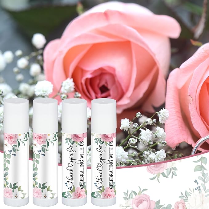 Dunzy 50 Pack Bridal Shower Favors Gifts Bulk Lip Balms Peony Wedding Favors Bachelorette Baby Shower Favor Prizes Souvenirs Thank You Appreciation Gifts for Guests Women Coworker Staff-Velvo Beauty
