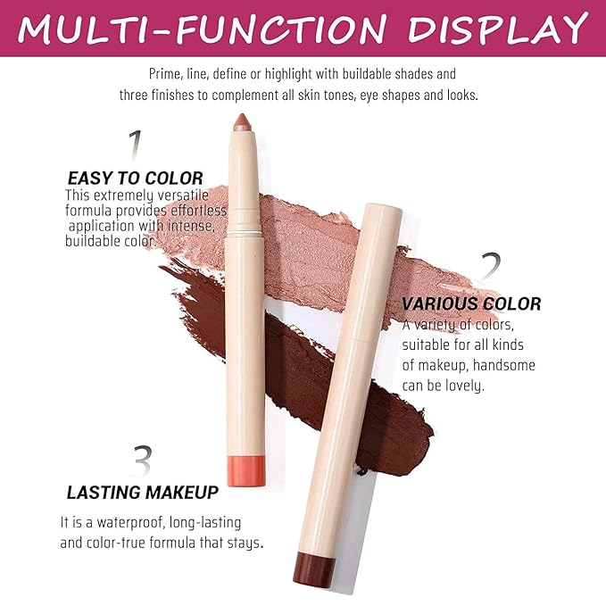 Enthusiasm Matte Eyeshadow Stick, Cream Eyeshadow Pencil, Long Lasting Waterproof Eye Shadow, High Pigment Hypoallergenic Highlighter Stick - Create Multi-Dimensional Eyes Look-Velvo Beauty