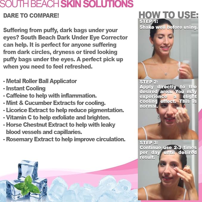 South Beach Dark Under Eye Corrector - Natural Salon Strength Anti Aging Under Eye Cream Treatment - Perfect for Tired Looking Dark Circles, Puffiness, Dark Bags, Dryness - Safe, No Harmful Chemicals-Velvo Beauty
