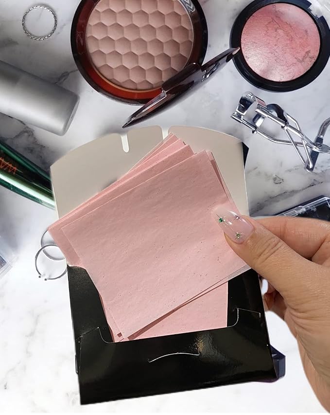 2 Pks ROSE INFUSED Natural Abaca Blotting Paper - 100 Oil Blotting Sheets - Makeup Friendly UNISEX All Skin Types Oily Skin Shine Blotter Photography Zoom Meetings Travel Gym School - MADE IN TAIWAN-Velvo Beauty