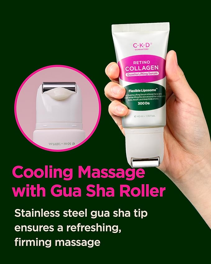 CKD Gua Sha Face Serum - Retinol Collagen Lifting Serum for Firming, Tightening, and Instant Face Lifting. Wrinkle Reduction with Massage Roller. Korean Skin Care. 1.35 fl oz-Velvo Beauty