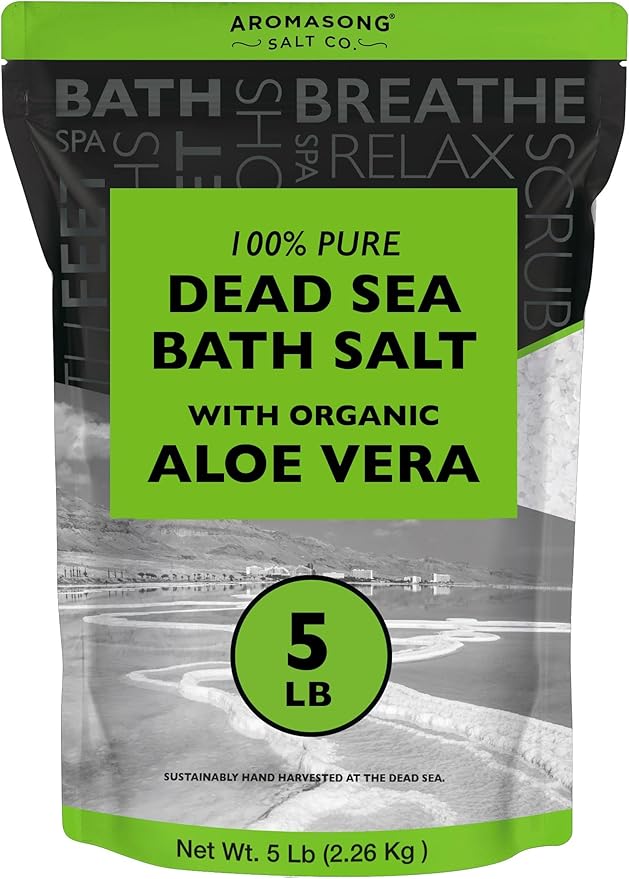 Aromasong Dead Sea Salt with Organic Aloe Vera, Spa Bath Salts, 5 Lbs Fine Bulk resealable Pack, 100% Pure & Natural, Soak for Women & Men for Tired Muscles & Skin Issues (Packaging May Vary)-Velvo Beauty