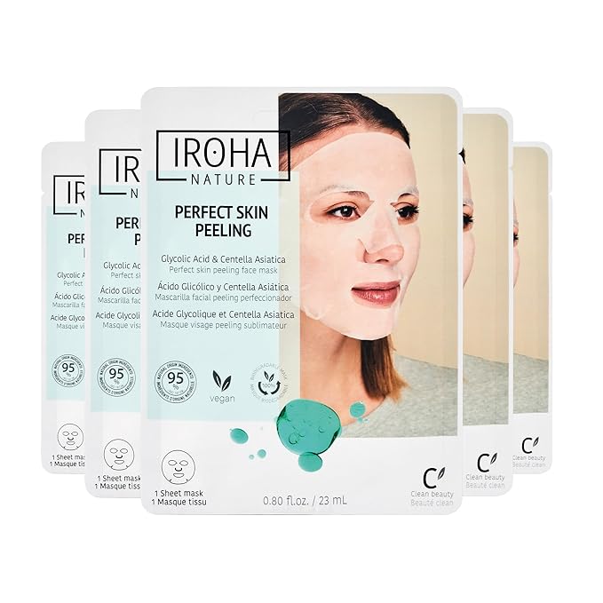 IROHA NATURE Glycolic Acid Peeling Face Mask (Pack of 5) | Skin Perfecting for a Radiant & Smooth Look | Instant Regeneration in Just 15 Minutes | Clean Beauty | 100% Vegan-Velvo Beauty
