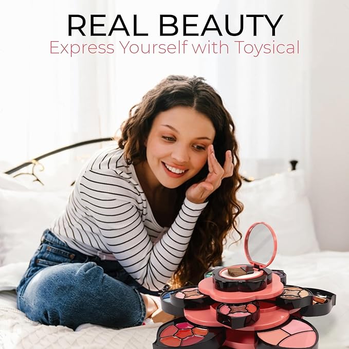 Toysical Makeup Kit for Teens - Flower Makeup Palette Gift Set for Teen Girls and Women - Makeup for Girls 10-12 - Petals Expand to 3 Tiers - Variety Shade Array - Full Starter Kit for Beginners-Velvo Beauty