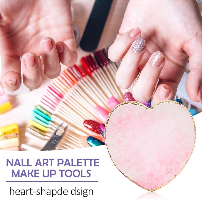 2 Pcs Resin Nail Art Palette and 2 Pcs Nail Brush, Color Palettes Cosmetic Mixing Tools, Nail Polish Palette with Stainless Stirring Rod for Nail Salons and Beginners (White, Pink)-Velvo Beauty
