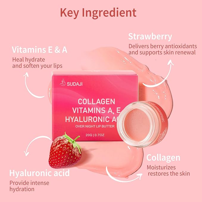 Lip Mask, Collagen Hydrating Lip Balm, Overnight Moisture Lip Butter with Hyaluronic Acid & Aloe Vera, Sleeping Nourishing Lip Butter Balm-Velvo Beauty