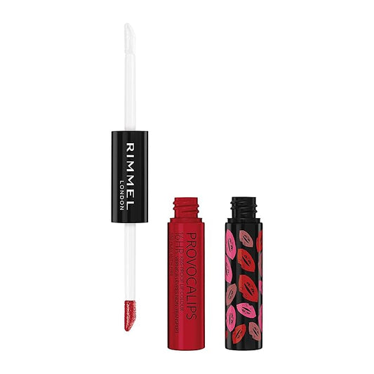 Rimmel London Provocalips 16hr Kiss-Proof Lip Color - Two-Step Liquid Lipstick to Lock in Color and Shine - 550 Play With Fire, .14 fl.oz.-Velvo Beauty