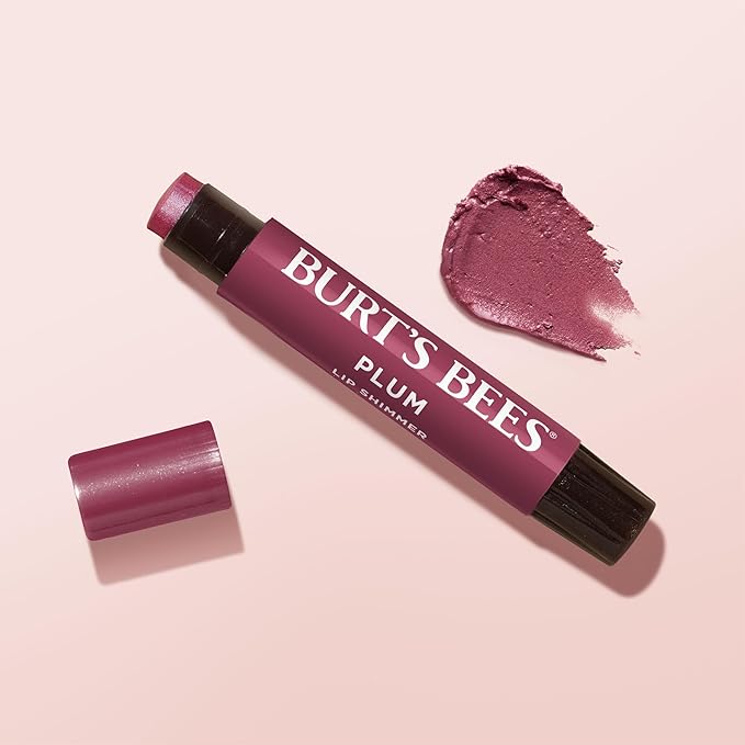 Burt's Bees Shimmer Lip Tint Set, Tinted Lip Balm Stick, Moisturizing for All Day Hydration with Natural Origin Glowy Pigmented Finish & Buildable Color, Plum (4-Pack)-Velvo Beauty