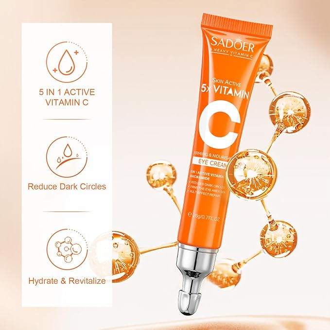 5 in 1 Vitamin C Eye Cream for Dark Circles and Puffiness - Eye Cream Anti Aging - Under Eye Cream for Puffiness and Bags Under Eyes - Eye Bag Cream for All Skin Types - Rejuvenate Your Eye Area-Velvo Beauty
