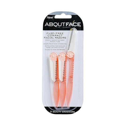 About Face Fuzz-Free Compact Facial Razors for Shaving & Exfoliating - Includes 3 Beauty Groomers - For Face, Lips & Eyebrows-Velvo Beauty