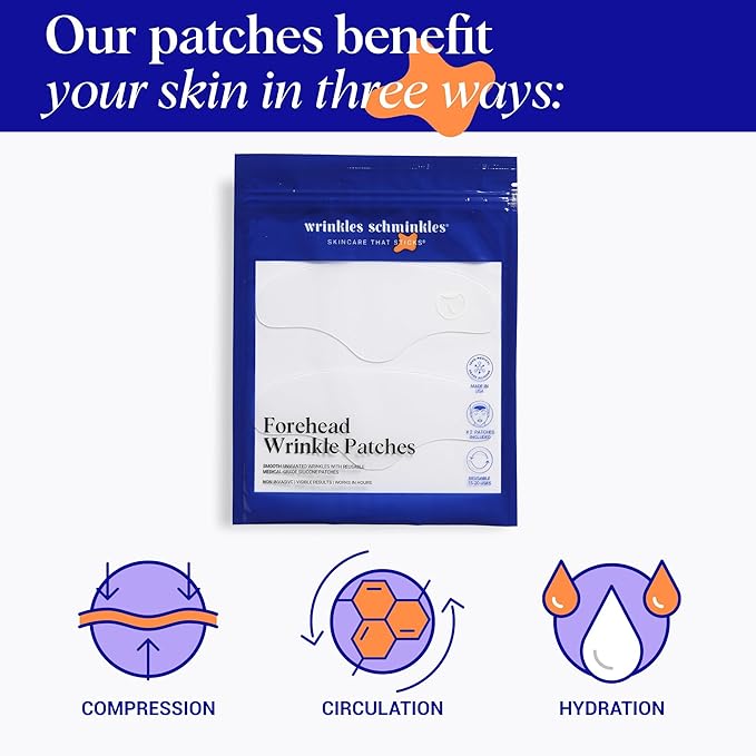 Wrinkles Schminkles Forehead Wrinkle Patches, 4-Pack, Reusable Hypoallergenic Silicone Smoothing Pads for Reducing Frown Lines & Face Lift Overnight-Velvo Beauty