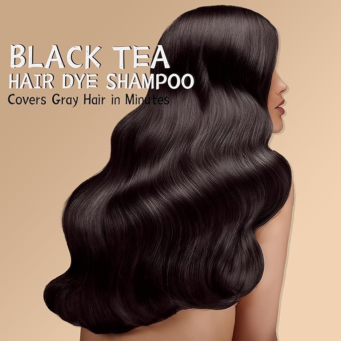 Black Tea Hair Dye Shampoo 3 in 1 for Gray Hair, Long-lasting & Natual Hair Color Shampoo, Herbal Ingredients Natural Shampoo Hair Dye Effect in Minutes, Gifts for Men Women 500ml-Velvo Beauty