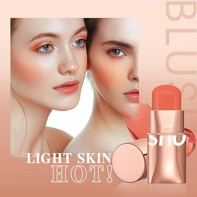Cream Blush Stick for Cheeks Makeup, Waterproof Face Blush Stick Multi-Use Lip and Cheek Tint, Matte Finish Easy to Blend Lightweight Natural Cream Blusher Makeup for All Skin Tones-Orange-Velvo Beauty