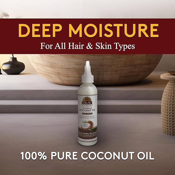 Okay 100% Pure Coconut Oil for Hair & Skin - Coconut Oil for Women & Men, Perfect for Hair & Body, for Massage & Moisturizer, Natural - 4 fl oz Squeeze Bottle (Pack of 1)-Velvo Beauty
