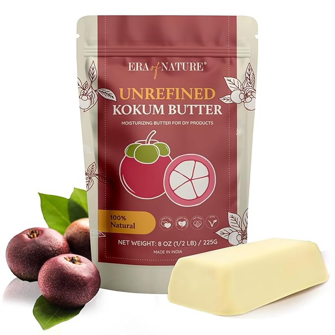 era of nature Kokum Butter Raw - 8 oz (1/2lb) – Natural Butter for Body Butters, Lotion Bars, Lip Balm, Soap Making – Blends Well with Shea or Cocoa Butter – For Stretch Marks, Scars, Pregnancy Care-Velvo Beauty