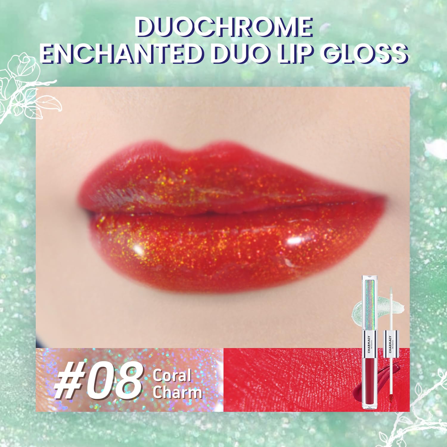 CHARMACY Multichrome Double Head Non-Stick Lip Gloss, Metallic Colourful Lip Glaze, Anti-transfer, Long Lasting Waterproof Liquid Lipstick Makeup (#08)-Velvo Beauty
