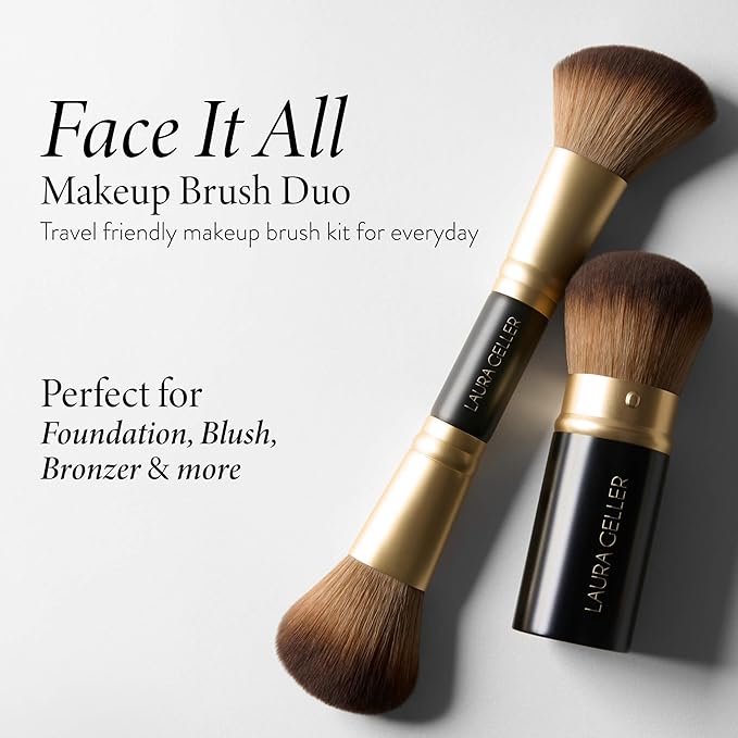 LAURA GELLER NEW YORK Face It All 2pc Makeup Brush Set - Retractable Airbrush Kabuki Brush + Dual-Ended Blush and Bronzer Brush-Velvo Beauty