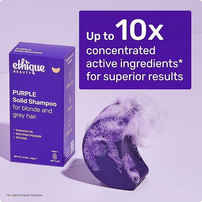Ethique Purple Shampoo Bar for toning brassy hair - Plastic-Free, Cruelty-Free, Vegan, 3.88 oz - Formerly Tone It Down-Velvo Beauty