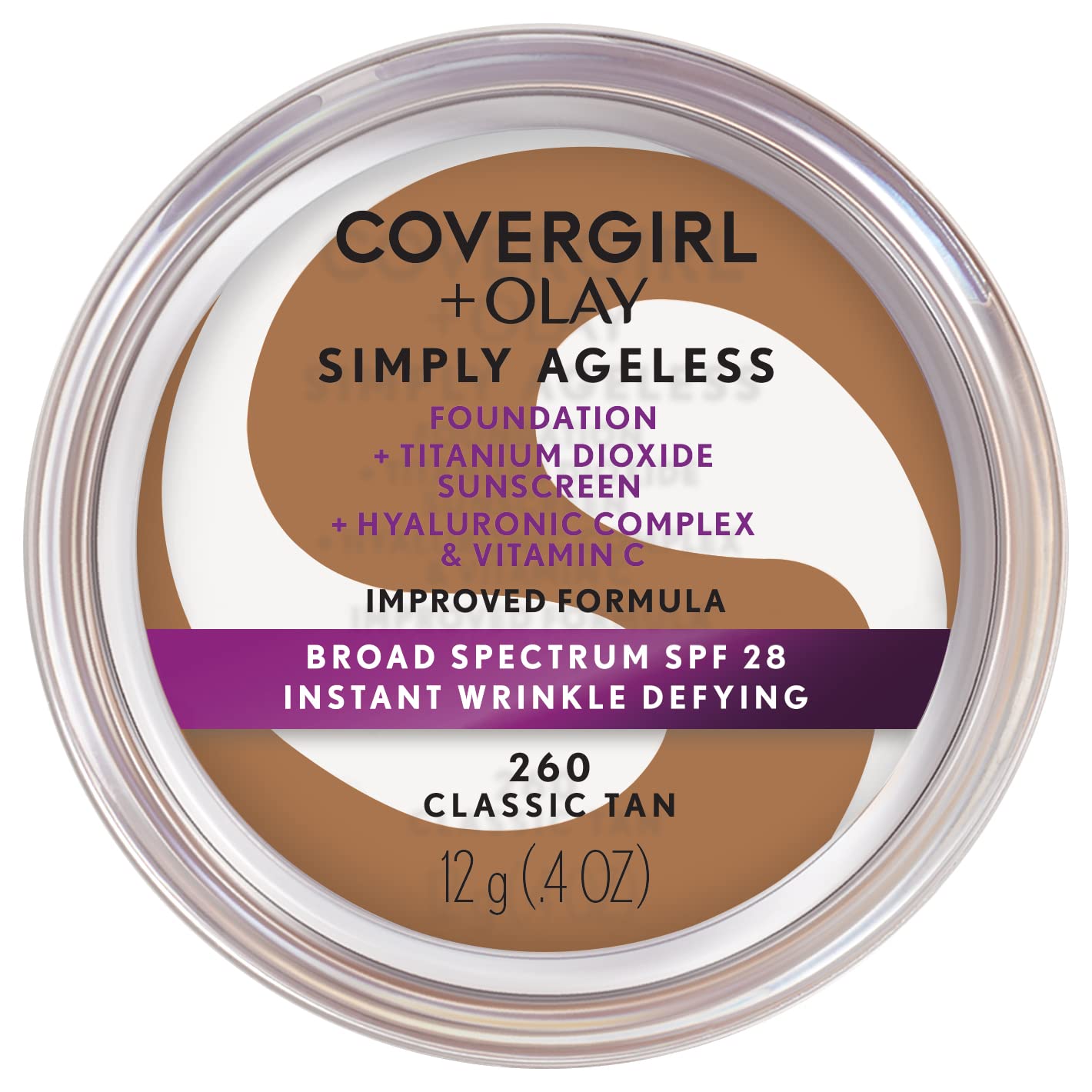 COVERGIRL Simply Ageless Instant Wrinkle Defying Foundation, SPF 28, Hyaluronic Complex & Vitamin C - 260 Classic Tan, Pack of 1-Velvo Beauty